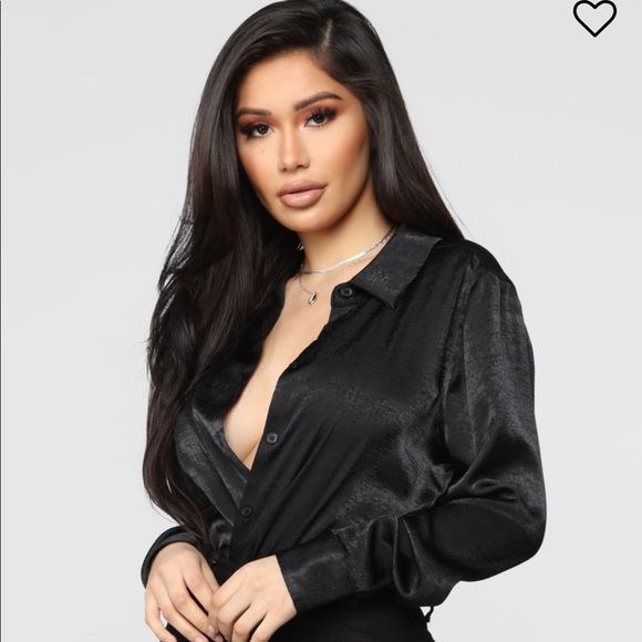 black satin button down